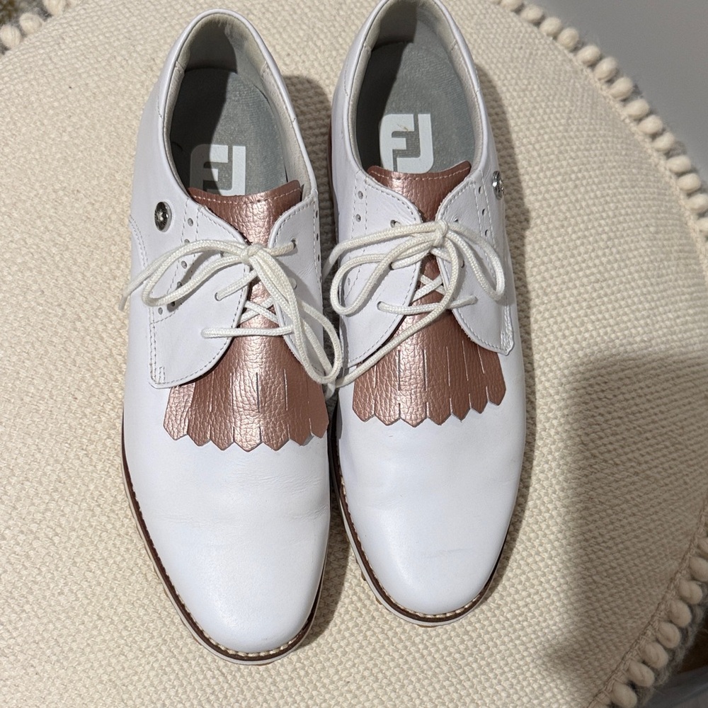 FootJoy Women's White and Tose Gold Golf Shoes